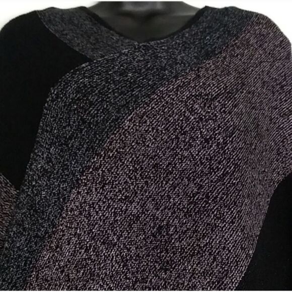 Knitted Shawl with Fringed V-Neck Striped Sweater Pullover Faux Cashmere - Picture 5 of 6